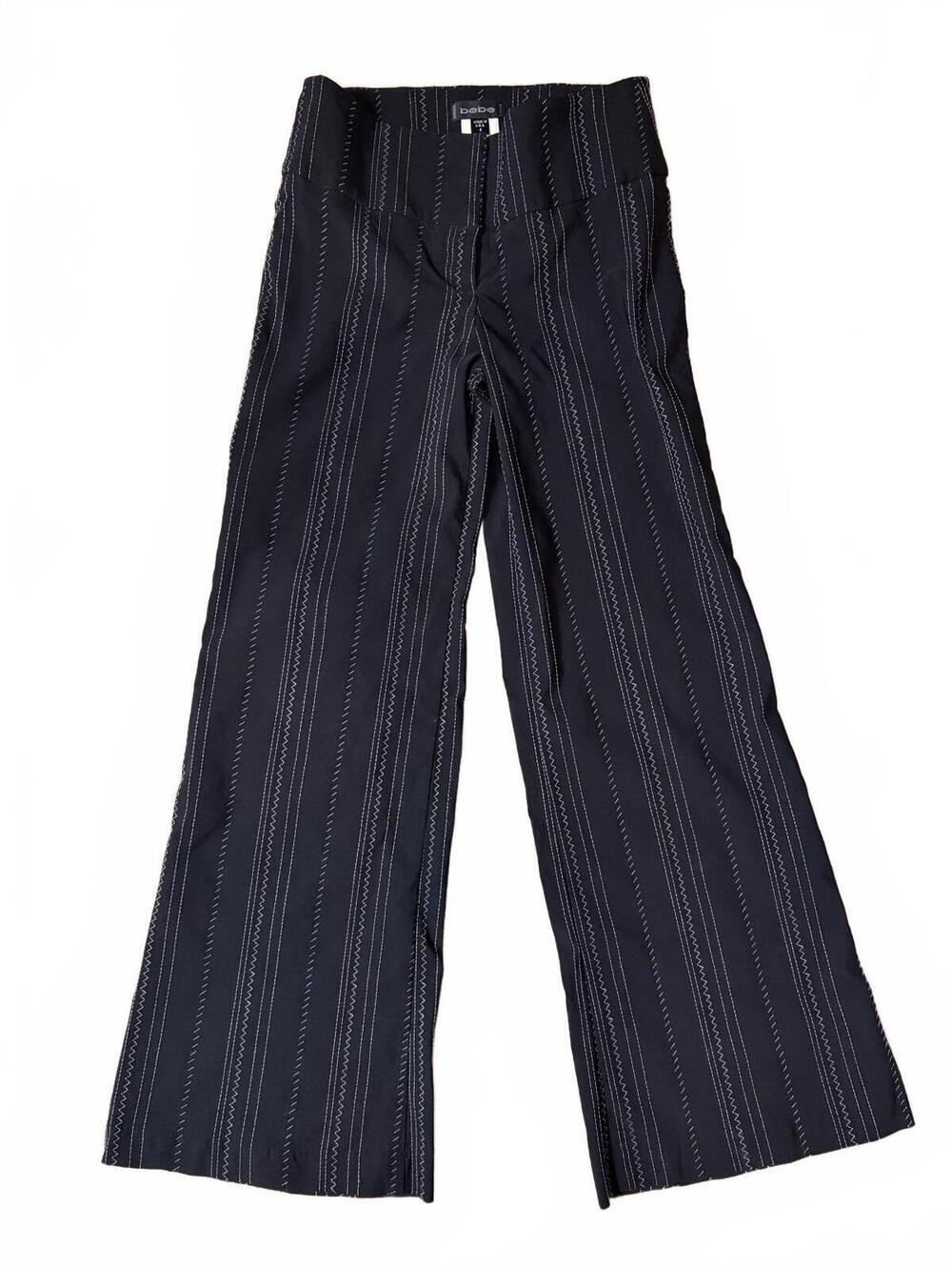 Vintage bebe Dress Pants Womens Size 4 Black Pinstripe Bootcut Mid Rise Workwear